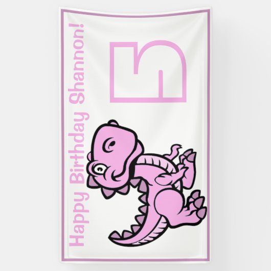 Any Age Wit en Roze T Rex Dinosaurus Verjaardag Spandoek (Verticaal)