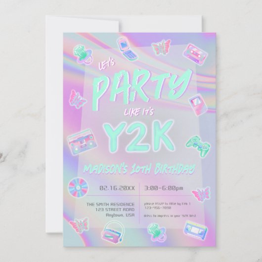 ANY AGE Y2K iriserende regenboog verjaardagsfeestj Kaart (Voorkant)