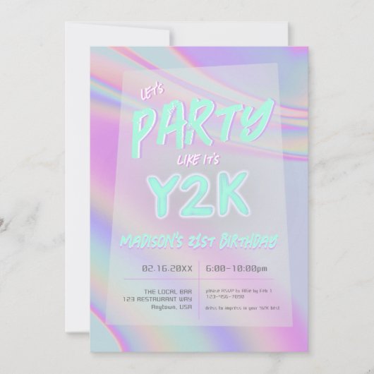 ANY AGE Y2K iriserende regenboog verjaardagsfeestj Kaart (Voorkant)