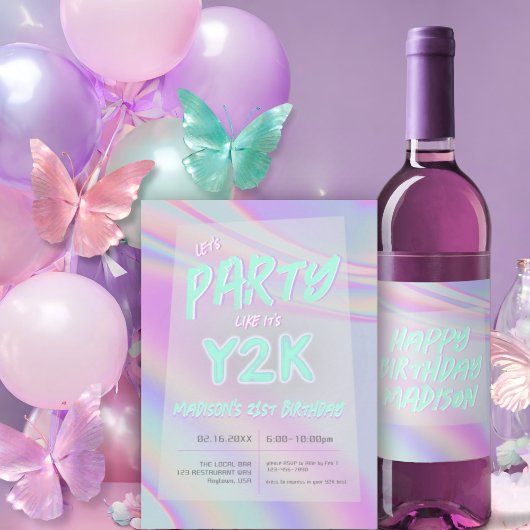 ANY AGE Y2K iriserende regenboog verjaardagsfeestj Kaart