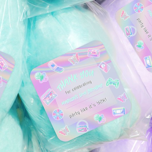 ANY AGE Y2K iriserende regenboog verjaardagsfeestj Vierkante Sticker