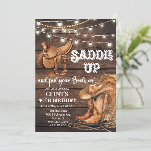 ANY AGE - Zadel Westerne uitnodiging op (Staand voorkant)