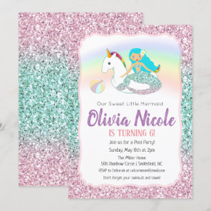 ANY AGE - Zeemeermin Glitter Verjaardag uitnodigin Kaart