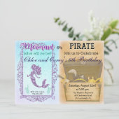 ANY AGE - Zeemeermin of Piraat Verjaardag uitnodig Kaart (Staand voorkant)