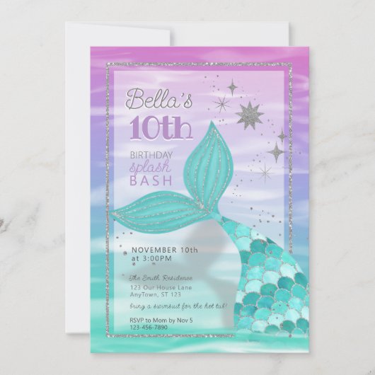 ANY AGE Zeemeermin Splash Bash Paarse Blauwgroen V Kaart (Voorkant)