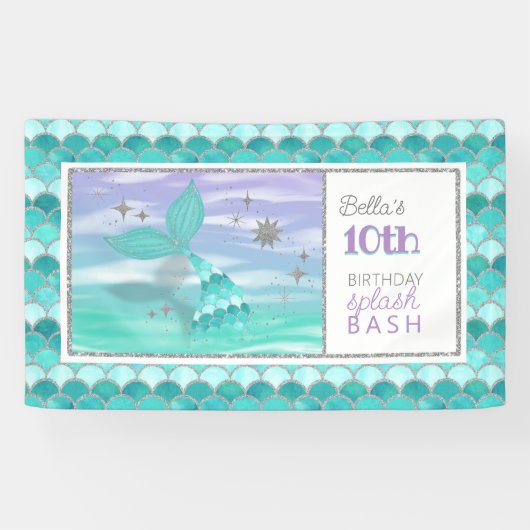 ANY AGE Zeemeermin Splash Bash Verjaardagsfeestban Spandoek (Horizontaal)