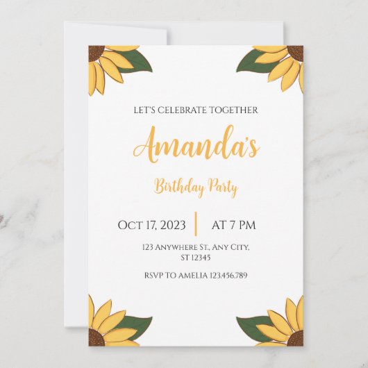Any Age Zonnebloem Verjaardag uitnodiging (Voorkant)