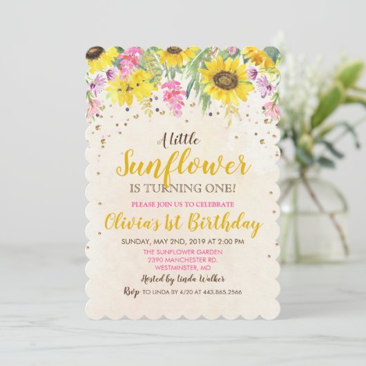 ANY AGE - Zonnebloem Verjaardag uitnodiging (Staand voorkant)