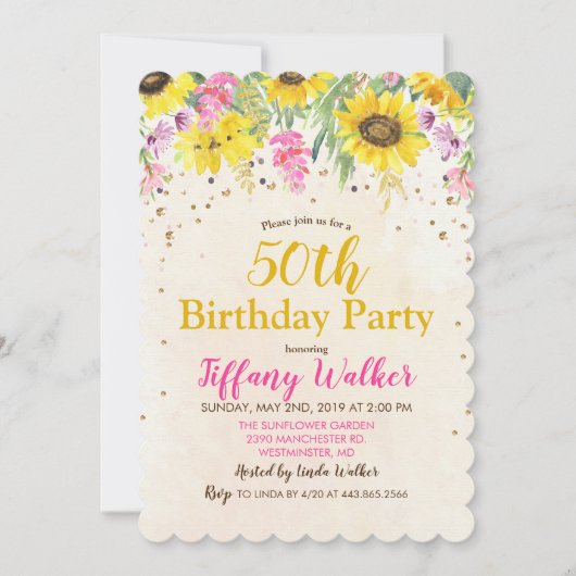 ANY AGE - Zonnebloem Verjaardagsfeestuitnodiging Kaart (Voorkant)
