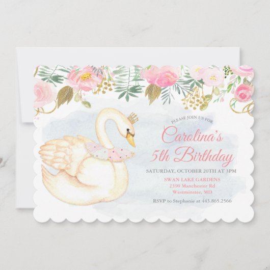 ANY AGE - Zwaan Bloemen Verjaardag Uitnodiging (Voorkant)