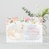 ANY AGE - Zwaan Bloemen Verjaardag Uitnodiging (Staand voorkant)