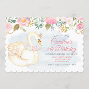 ANY AGE - Zwaan Bloemen Verjaardag Uitnodiging