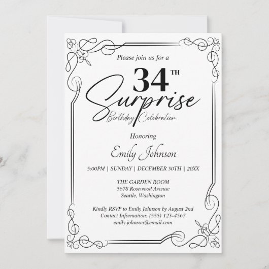 Any Age Zwart-Wit Verjaardag Eenvoudige uitnodigin Kaart (Voorkant)