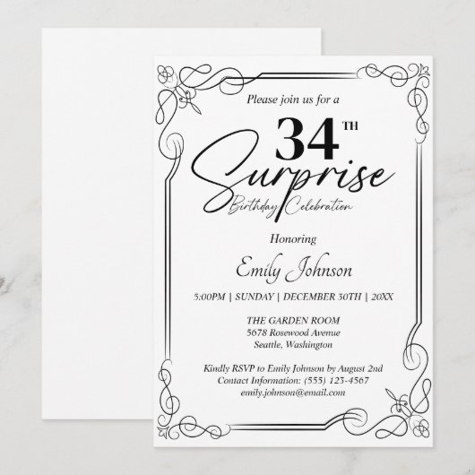 Any Age Zwart-Wit Verjaardag Eenvoudige uitnodigin Kaart (Voorkant / Achterkant)