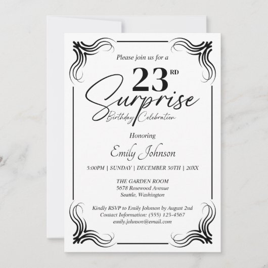 Any Age Zwart-Wit Verjaardag Eenvoudige uitnodigin Kaart (Voorkant)