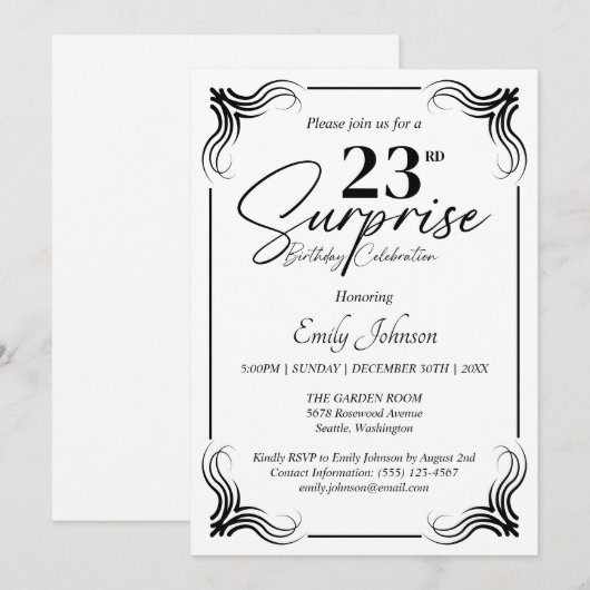 Any Age Zwart-Wit Verjaardag Eenvoudige uitnodigin Kaart (Voorkant / Achterkant)