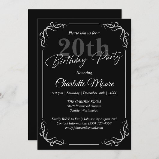 Any Age Zwart-wit Verjaardag Modern Kaart (Voorkant / Achterkant)