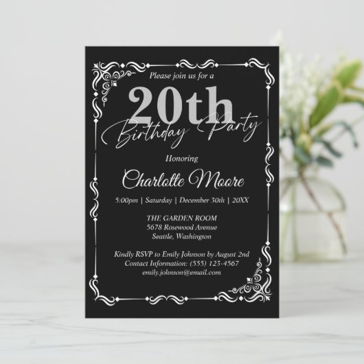 Any Age Zwart-wit Verjaardag Modern Kaart (Staand voorkant)