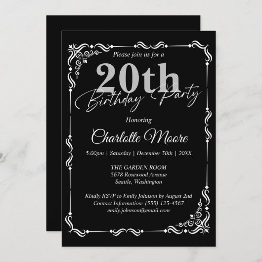 Any Age Zwart-wit Verjaardag Modern Kaart (Voorkant / Achterkant)