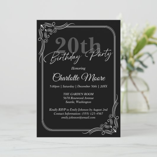 Any Age Zwart-Wit Verjaardag Moderne uitnodiging (Staand voorkant)