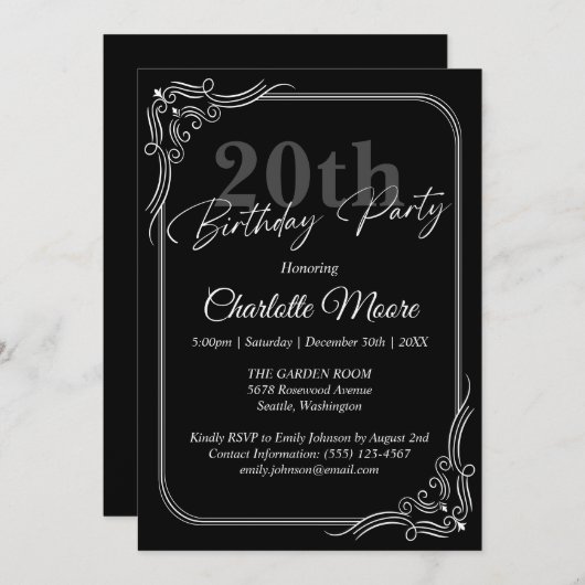 Any Age Zwart-Wit Verjaardag Moderne uitnodiging (Voorkant / Achterkant)