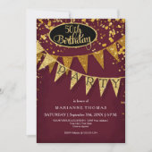 Any Birthday Burgundy Gold Pennant Banner Confetti Kaart (Voorkant)