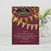 Any Birthday Burgundy Gold Pennant Banner Confetti Kaart (Staand voorkant)