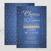 ANY Birthday Cheers Brushed Blue en Gold Confetti Kaart (Voorkant / Achterkant)