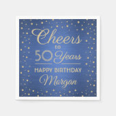 ANY Birthday Cheers Brushed Blue en Gold Confetti Servet (Voorkant)