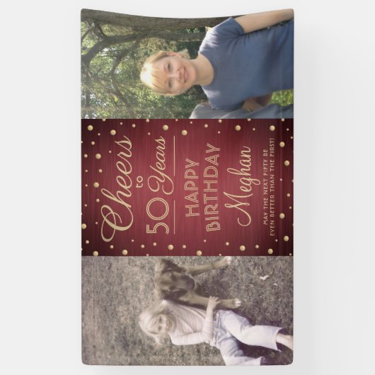 ANY Birthday Cheers Brushed Bourgogne Gold 2 Foto Spandoek (Verticaal)