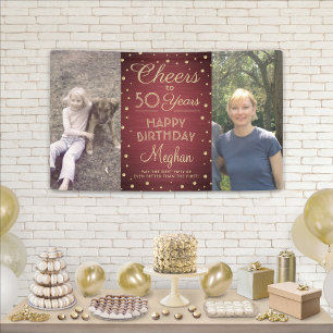 ANY Birthday Cheers Brushed Bourgogne Gold 2 Foto Spandoek