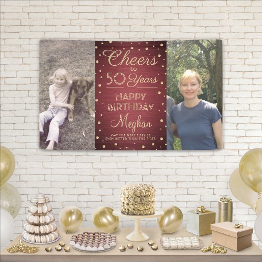 ANY Birthday Cheers Brushed Bourgogne Gold 2 Foto Spandoek