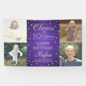 ANY Birthday Cheers Brushed Paarse & Gold 4 Foto Spandoek (Horizontaal)