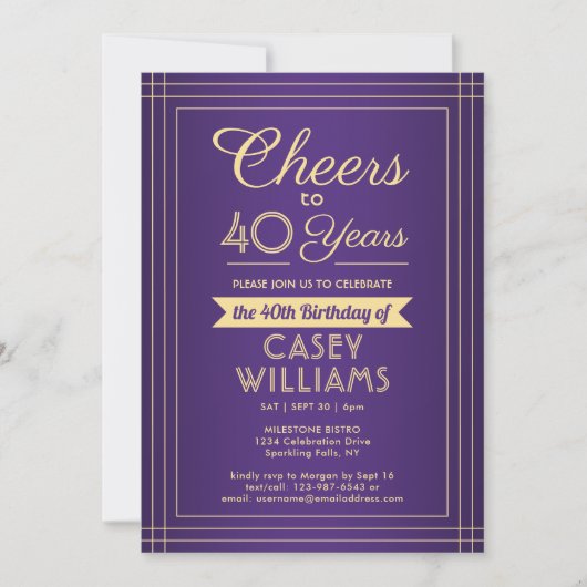 ANY Birthday Cheers Classic Border Paarse en Gold Kaart (Voorkant)