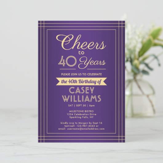 ANY Birthday Cheers Classic Border Paarse en Gold Kaart (Staand voorkant)