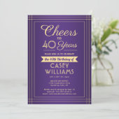 ANY Birthday Cheers Classic Border Paarse en Gold Kaart (Staand voorkant)