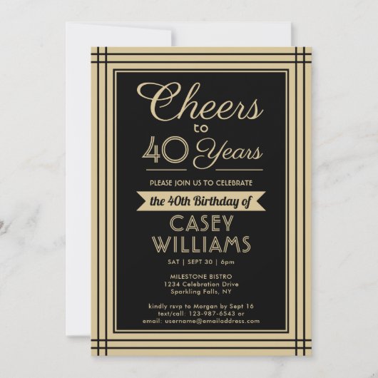 ANY Birthday Cheers Downloadbare Zwart en Goud Kaart (Voorkant)