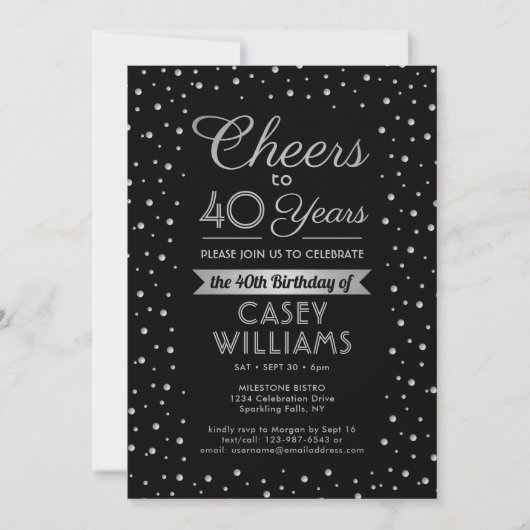 ANY Birthday Cheers Elegant Confetti Zwart Kaart (Voorkant)
