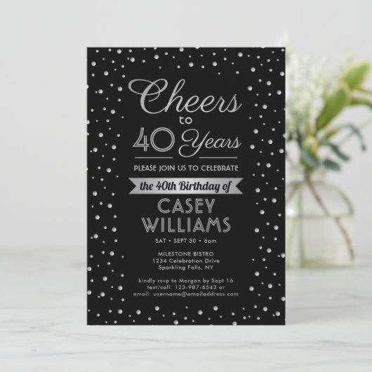 ANY Birthday Cheers Elegant Confetti Zwart Kaart (Staand voorkant)