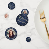 ANY Birthday Cheers Elegant Navy Blauw Goud 3 Foto Confetti (Groep)