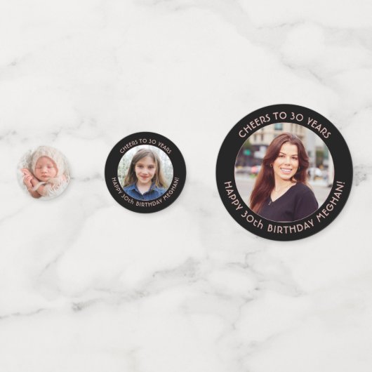 ANY Birthday Cheers Elegant Roze en Zwart 3 Foto Confetti (Achterkanten)