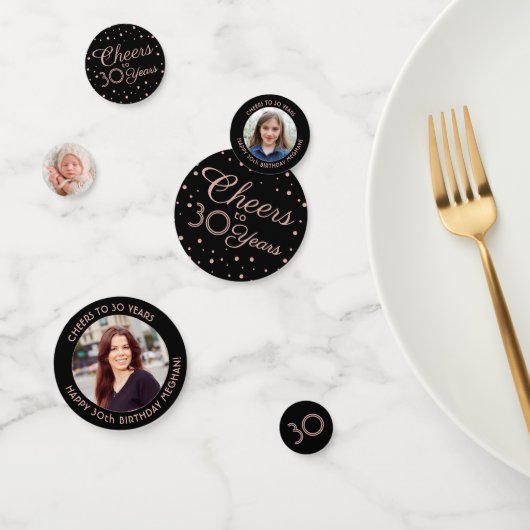ANY Birthday Cheers Elegant Roze en Zwart 3 Foto Confetti (Groep)