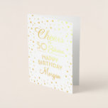 ANY Birthday Cheers Elegant Wit & Goud Confetti Folie Kaarten<br><div class="desc">Zeg gelukkige verjaardag in stijl met de schitterende luxe van gouden echte folie. Het ontwerp kenmerkt klantgerichte manuscriptkalligrafie "Cheers aan 50 Jaren"en glittery confetti stippen. Let op: de binnenkant van de kaart is een gedrukte kleur, niet een metalen folie. De moderne typografische boodschap is eenvoudig te personaliseren tot elke leeftijd...</div>