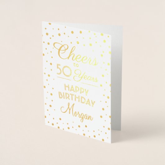 ANY Birthday Cheers Elegant Wit & Goud Confetti Folie Kaarten (Voorkant)