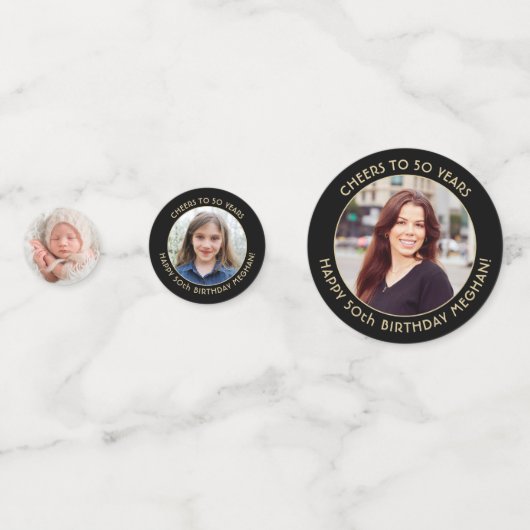 ANY Birthday Cheers Elegant Zwart en Goud 3 Foto Confetti (Achterkanten)