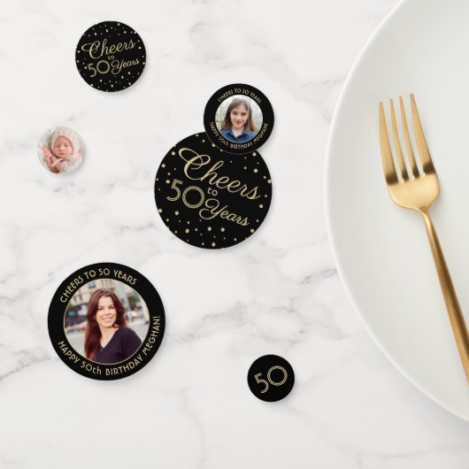 ANY Birthday Cheers Elegant Zwart en Goud 3 Foto Confetti (Groep)