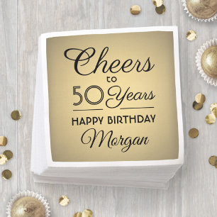 ANY Birthday Cheers Elegant Zwart & Faux Gouden Fo Servet