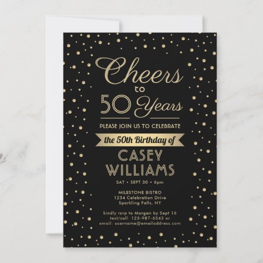 ANY Birthday Cheers Elegant Zwart & Goud Confetti Kaart (Voorkant)