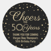 ANY Birthday Cheers Elegant Zwart & Goud Confetti Ronde Sticker (Voorkant)