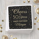 ANY Birthday Cheers Elegant Zwart & Goud Confetti Servet<br><div class="desc">Voeg een elegante persoonlijke aanraking toe aan verjaardagsfeestdecoraties met deze aangepaste papieren servetten. Het ontwerp biedt moderne scriptkalligrafie die aanpasbaar is voor "Cheers to 50 Years" en gouden faux folie confetti stippen op een zwarte achtergrond. Houd er rekening mee dat tekst een gedrukte kleur is en geen metalen folie. Deze...</div>